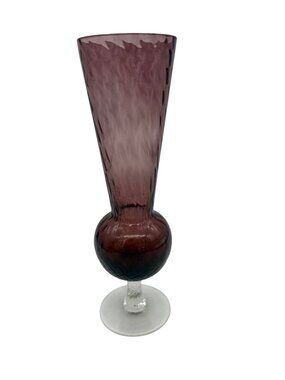 Vintage Amethyst Art Glass Vase Twisted Stem Textured Bulb Footed 8.25 In MCM